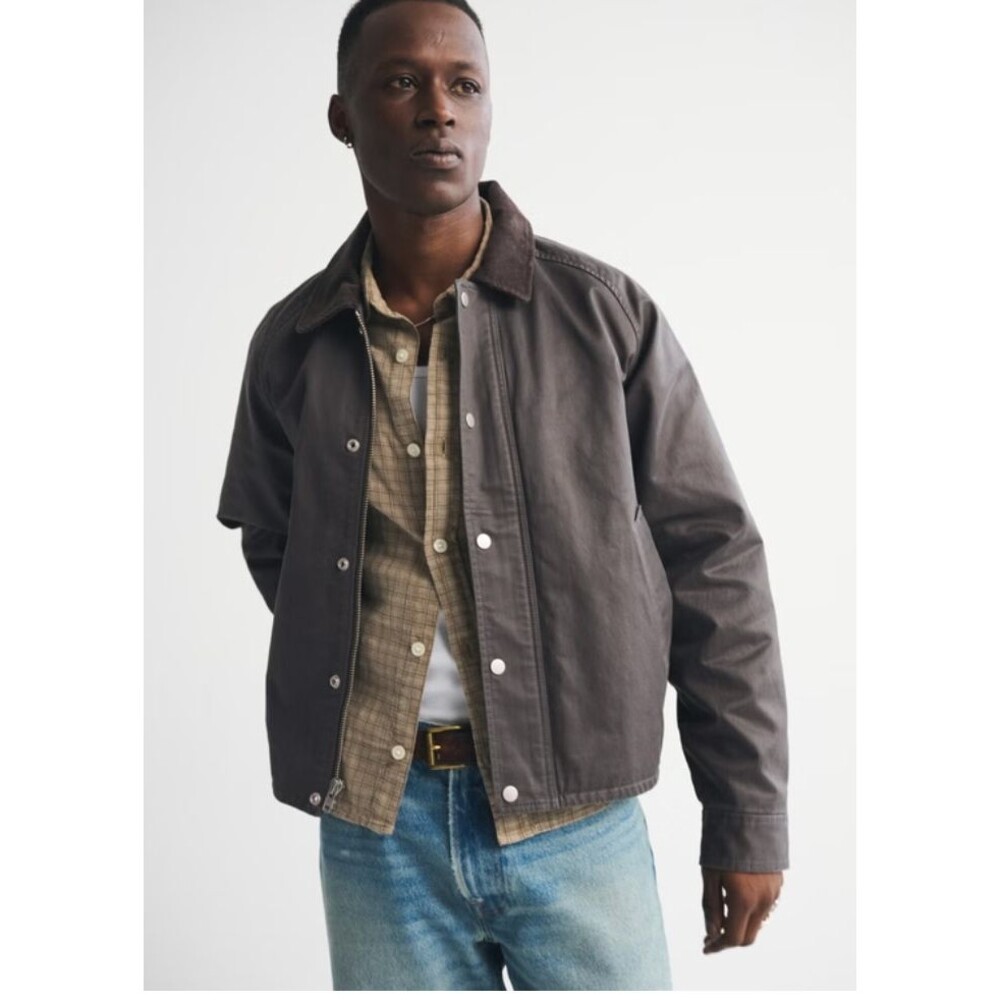 Abercrombie & Fitch Grey Waxed Cropped Barn Coat Sz L Utility Work Farmcore
